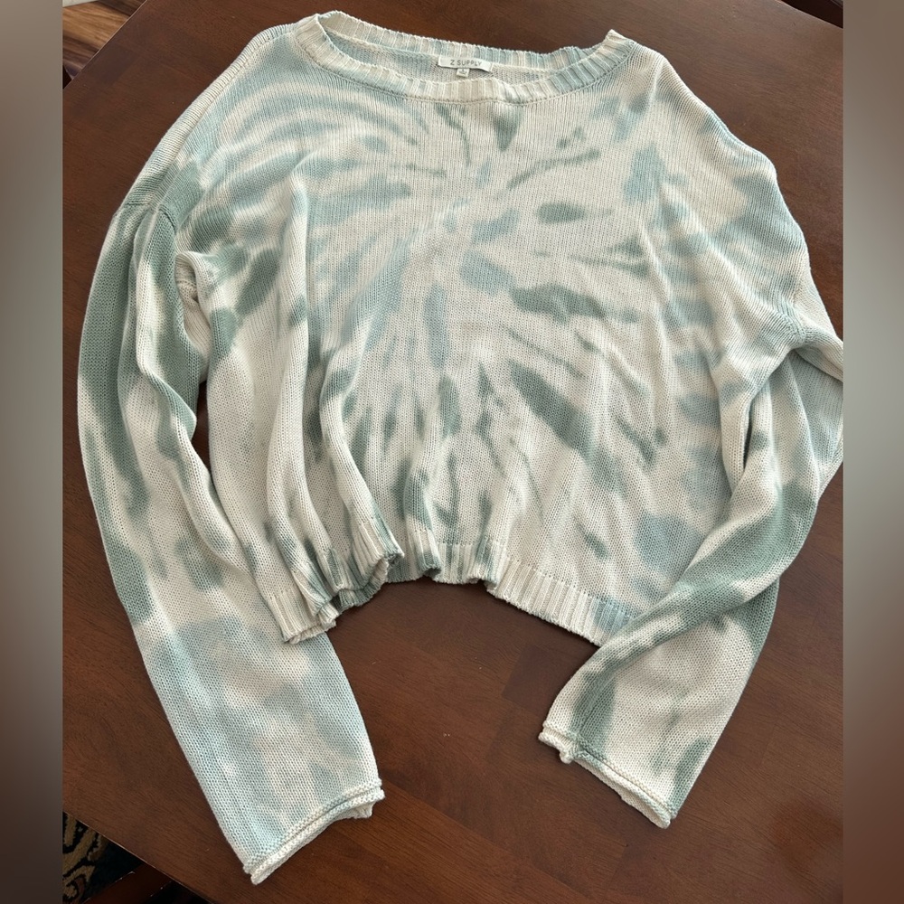 Z Supply Tie-Dye Crew Neck Sweater - Green and Cream